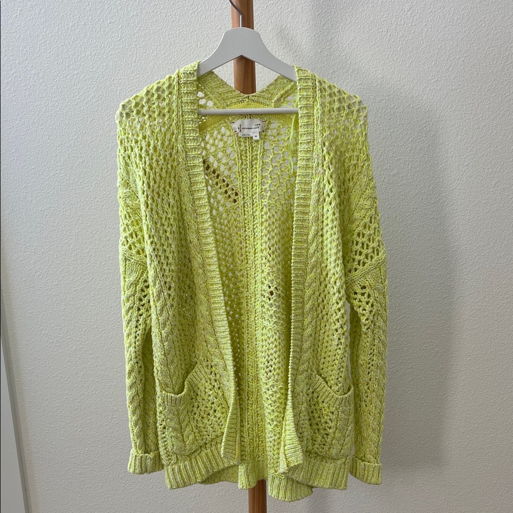 Anthropologie Chartreuse Open Knit Cardigan